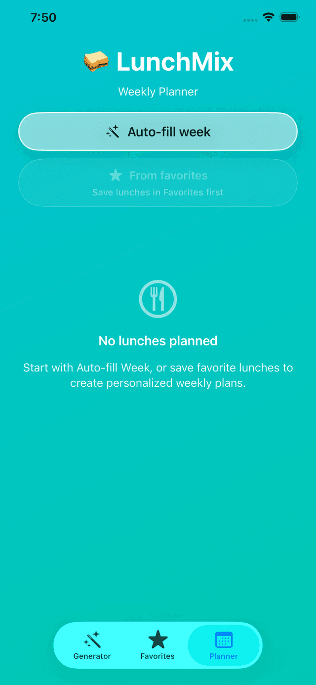 LunchMix generator screen