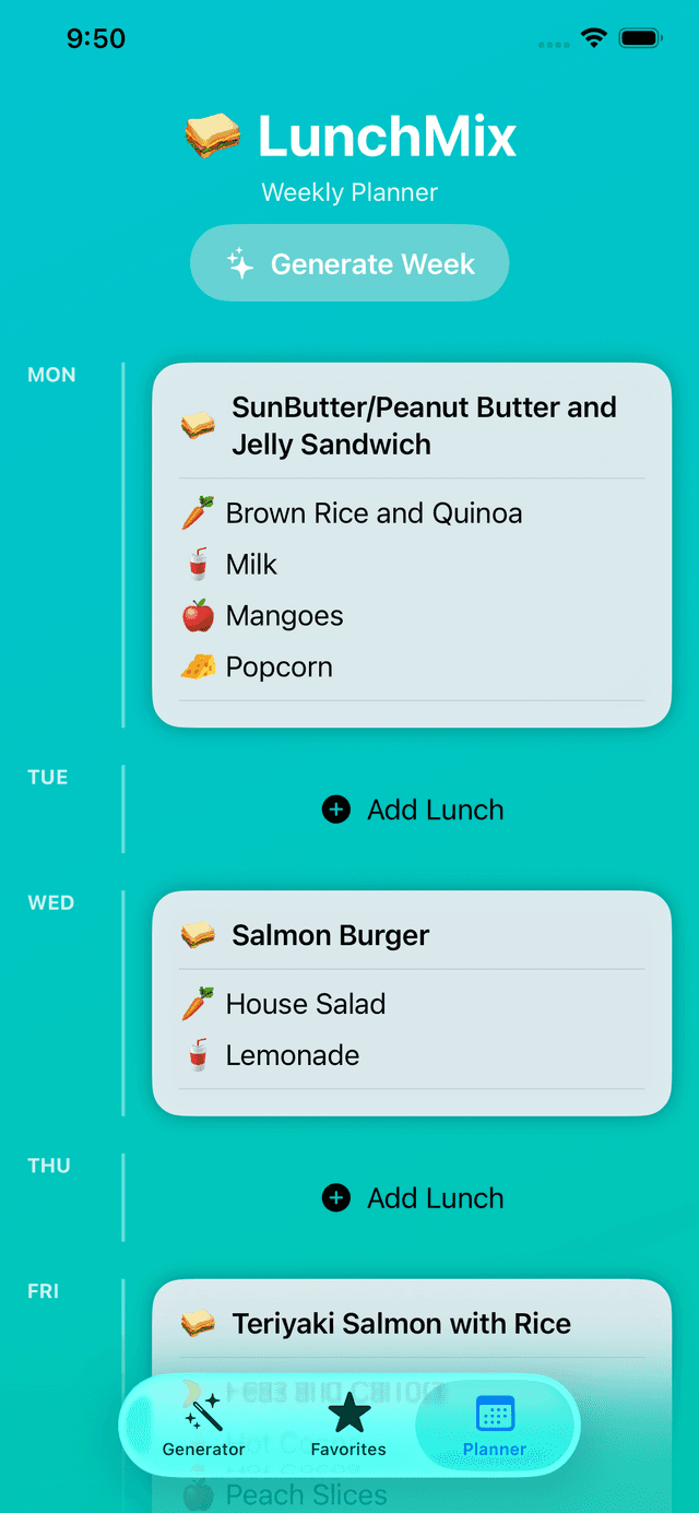 LunchMix weekly planner