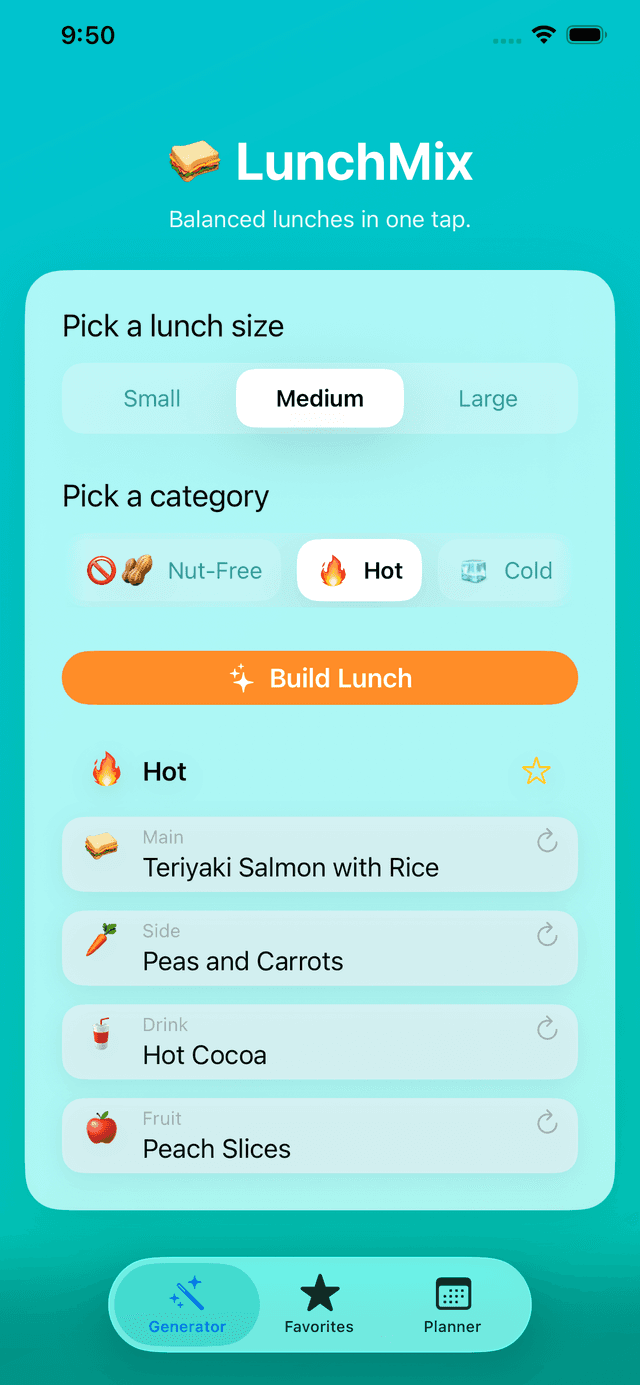 LunchMix size and style picker