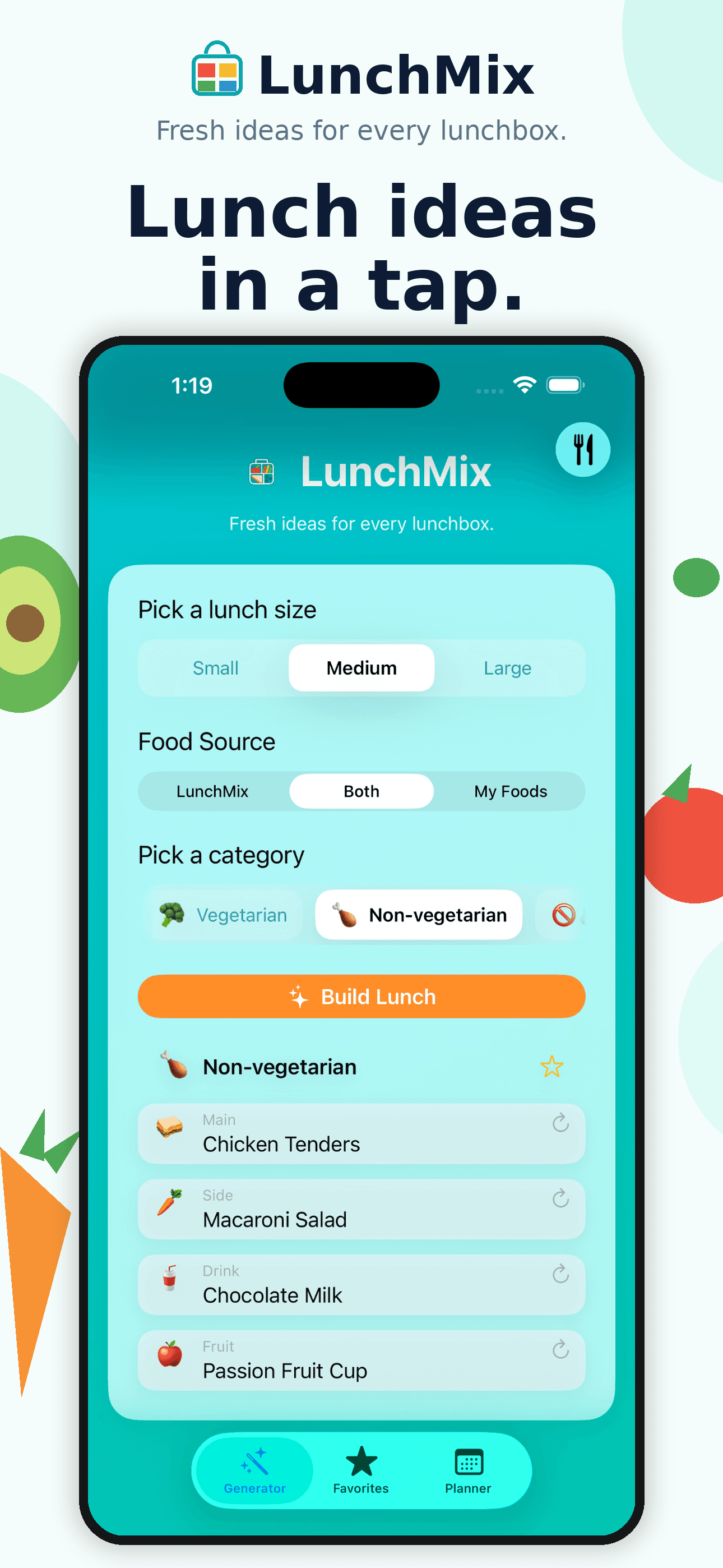 LunchMix lunch ideas screen
