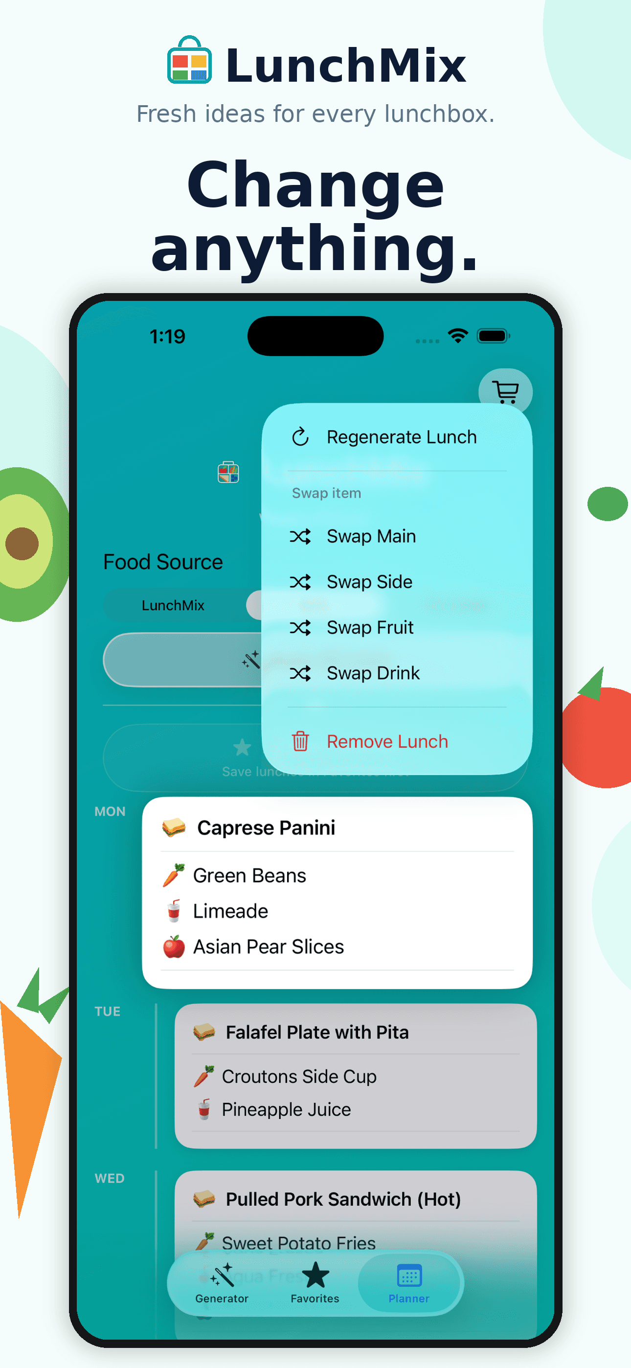 LunchMix regenerate and swap controls