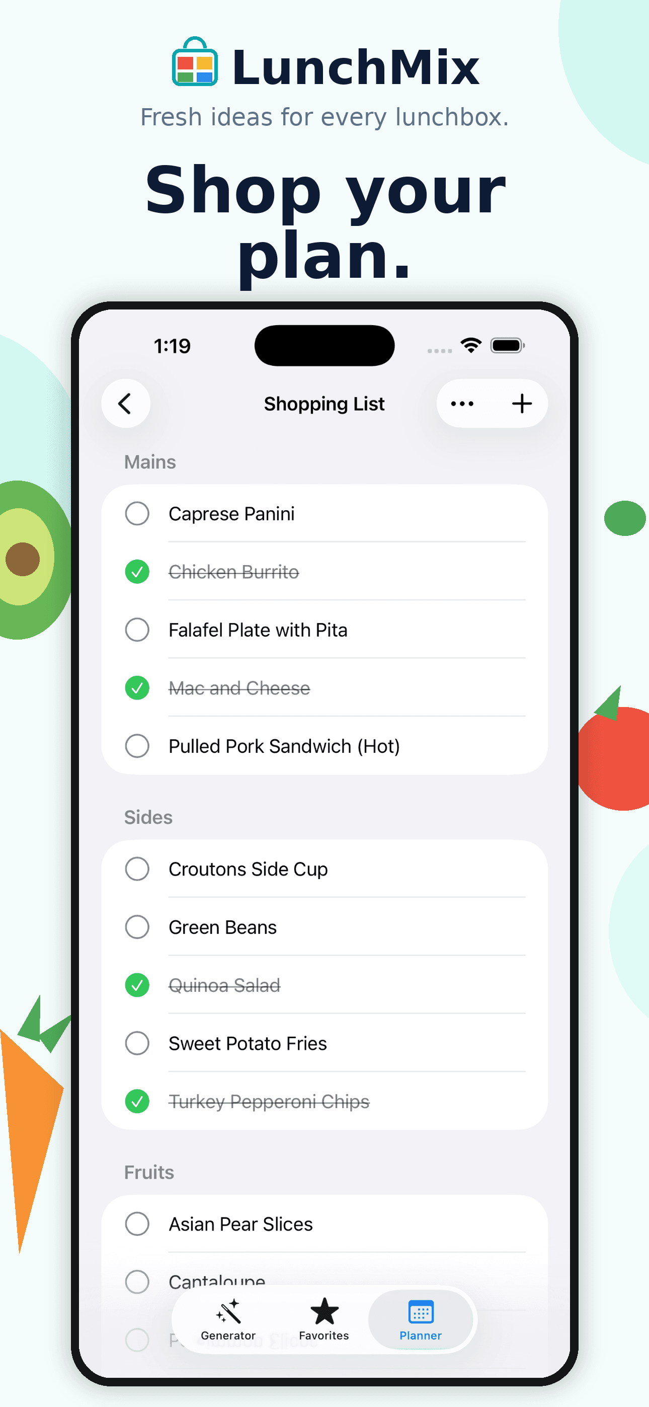 LunchMix shopping list